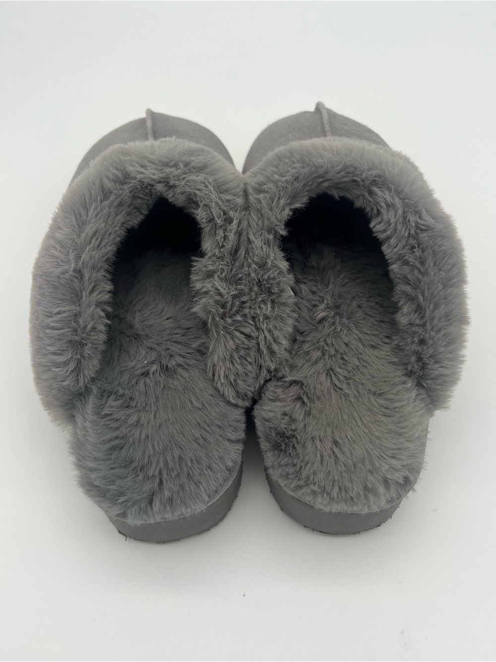 Women's size 7 platform Gray Faux Fur Lined Slip On Slippers shoes soft - Picture 3 of 4